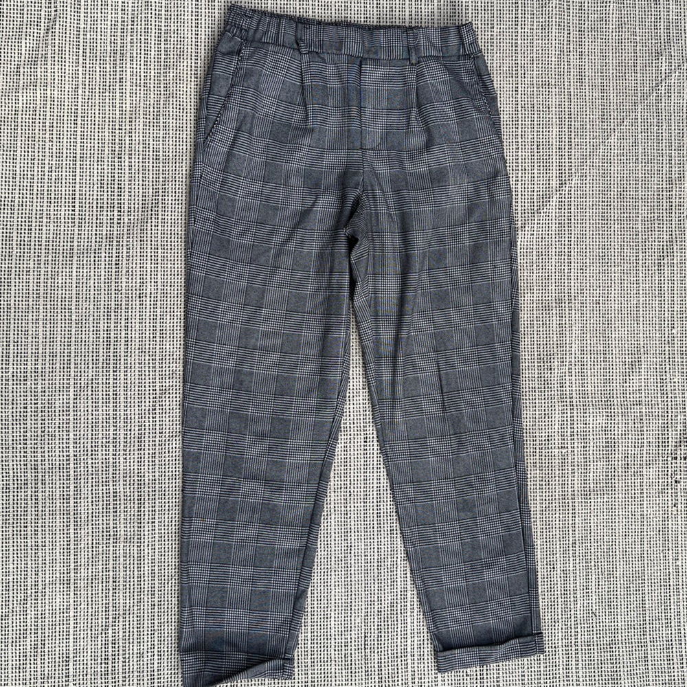 BERSHKA Sinch Waist Plaid Pants